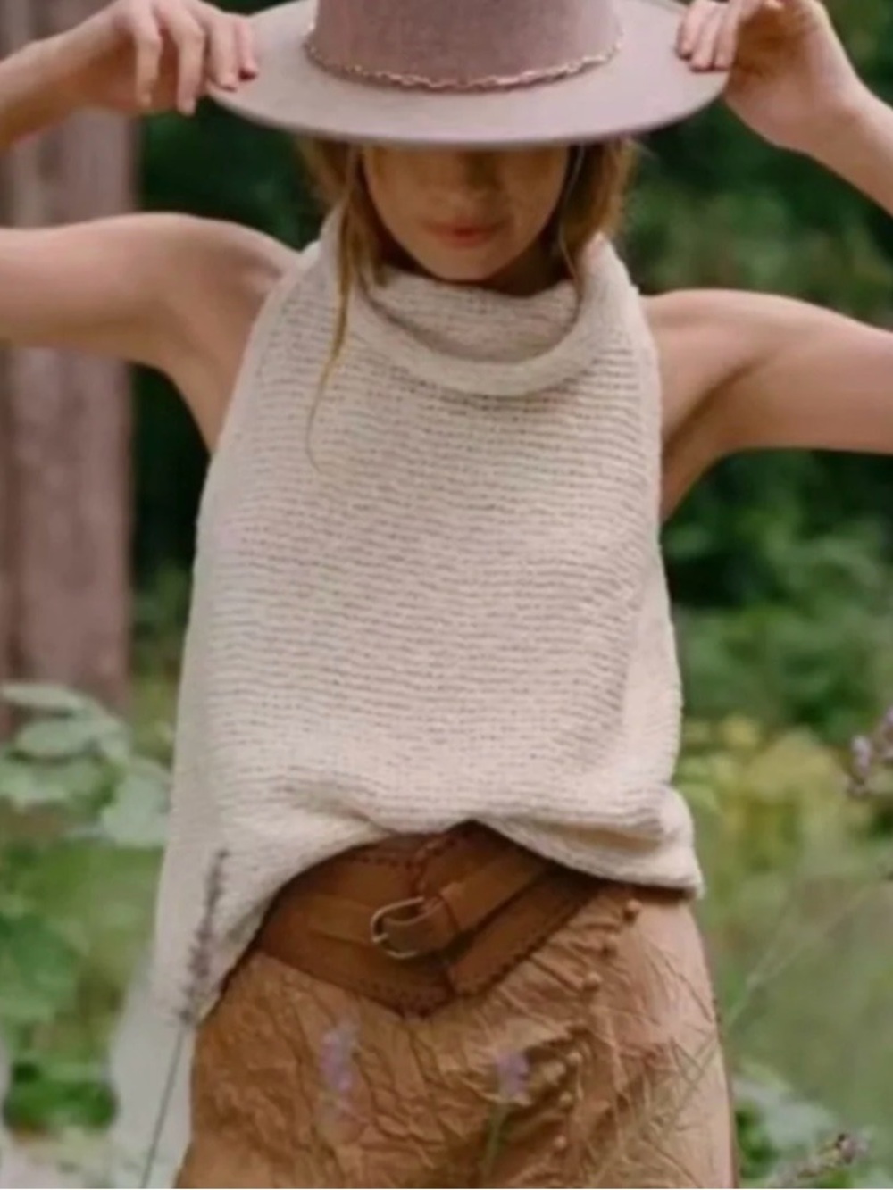 Pilcro Cream Sleeveless Turtleneck Sweater